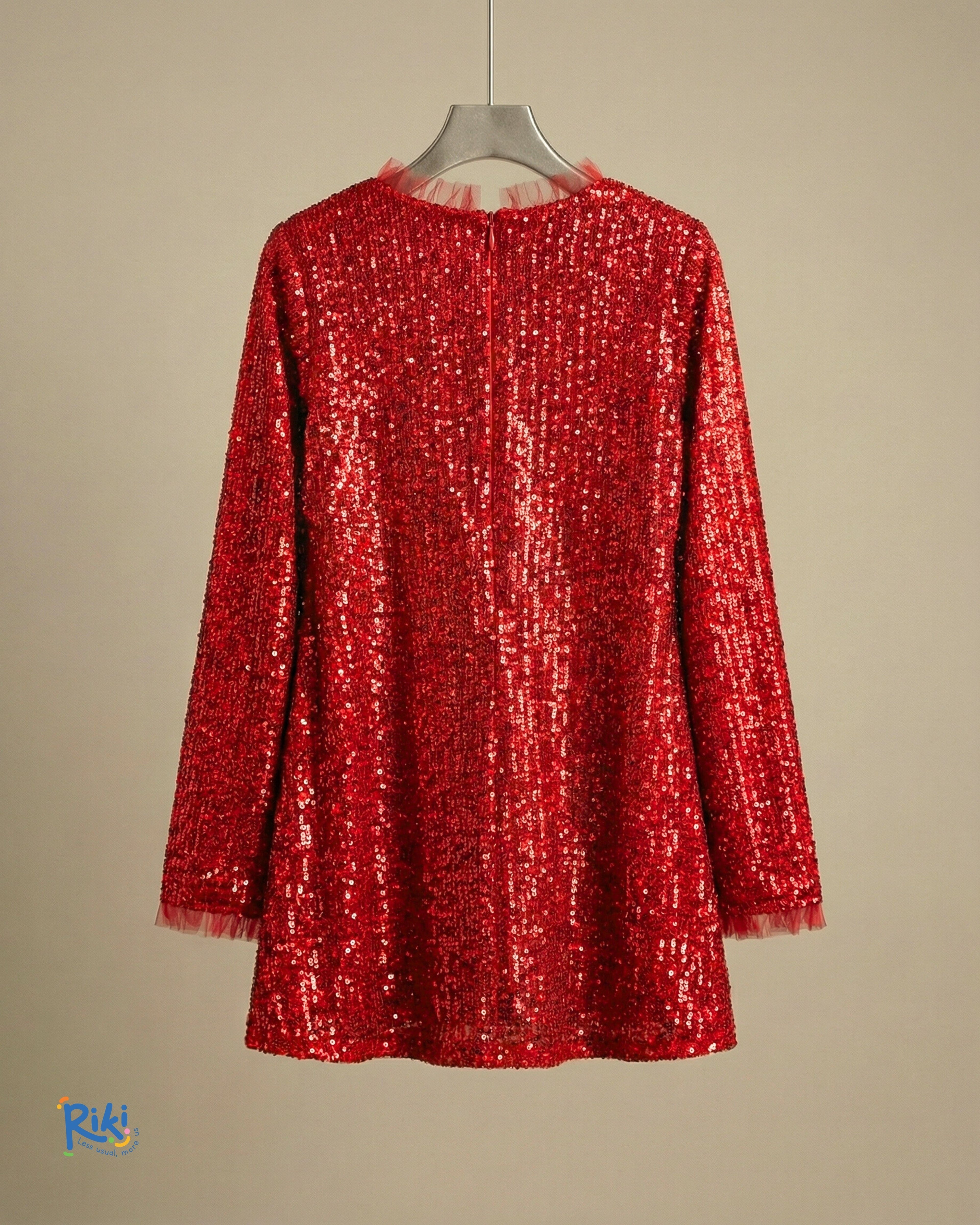 Soft Shine Özel Dikim Kız Çocuk Kırmızı Pul Payet Elbise