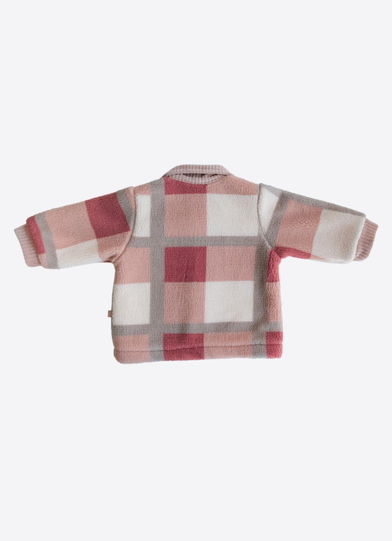 Pastel Kare Desenli Kadife Dokulu Pembe Ceket – Yumuşacık Puffie