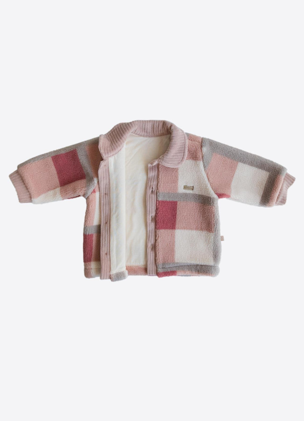 Pastel Kare Desenli Kadife Dokulu Pembe Ceket – Yumuşacık Puffie