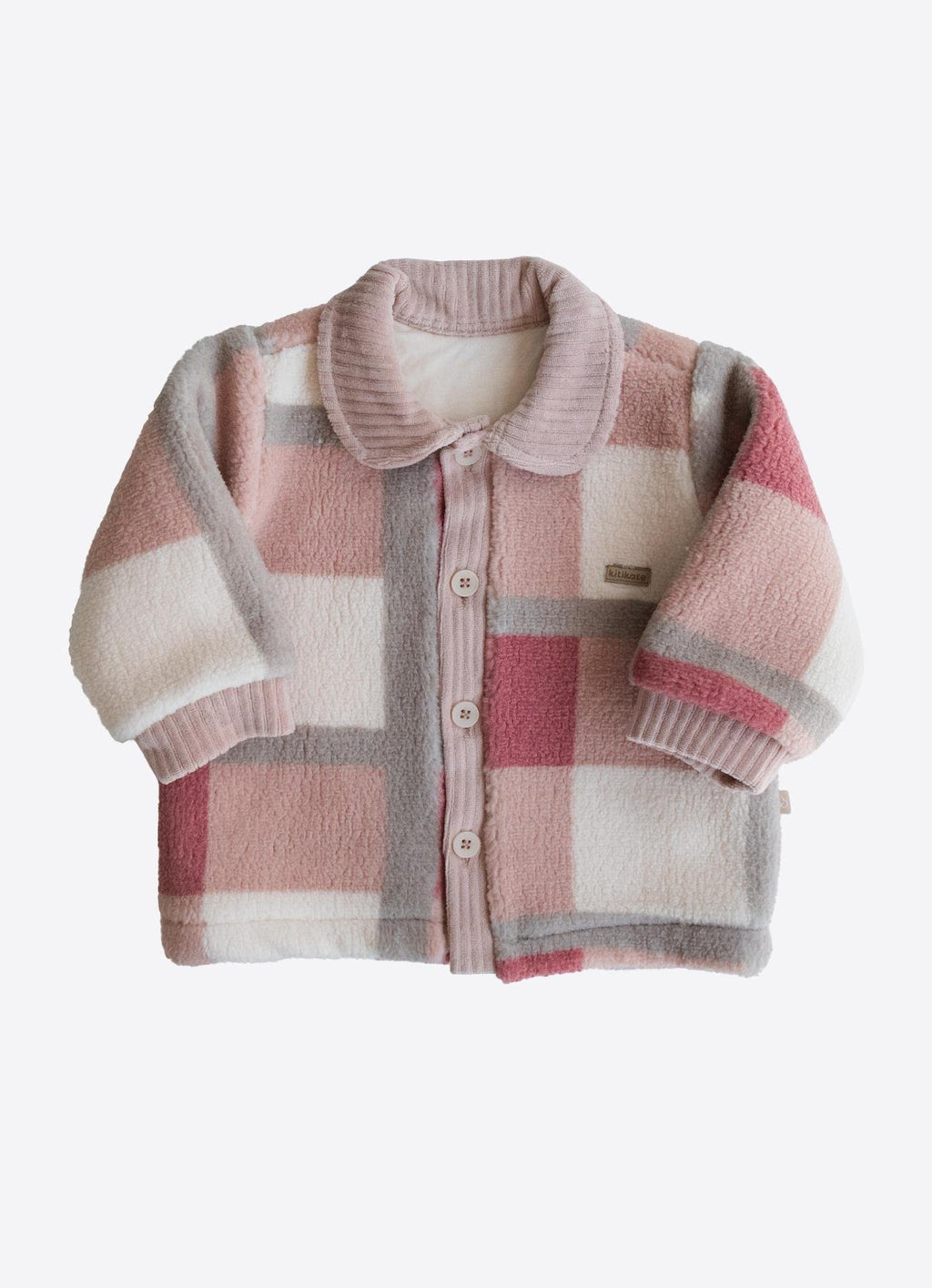 Pastel Kare Desenli Kadife Dokulu Pembe Ceket – Yumuşacık Puffie
