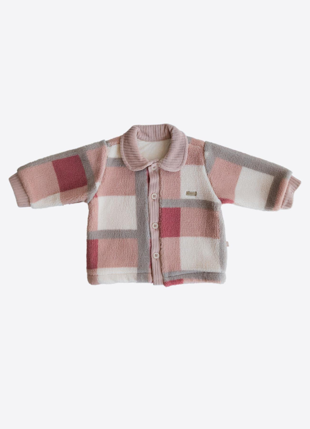 Pastel Kare Desenli Kadife Dokulu Pembe Ceket – Yumuşacık Puffie