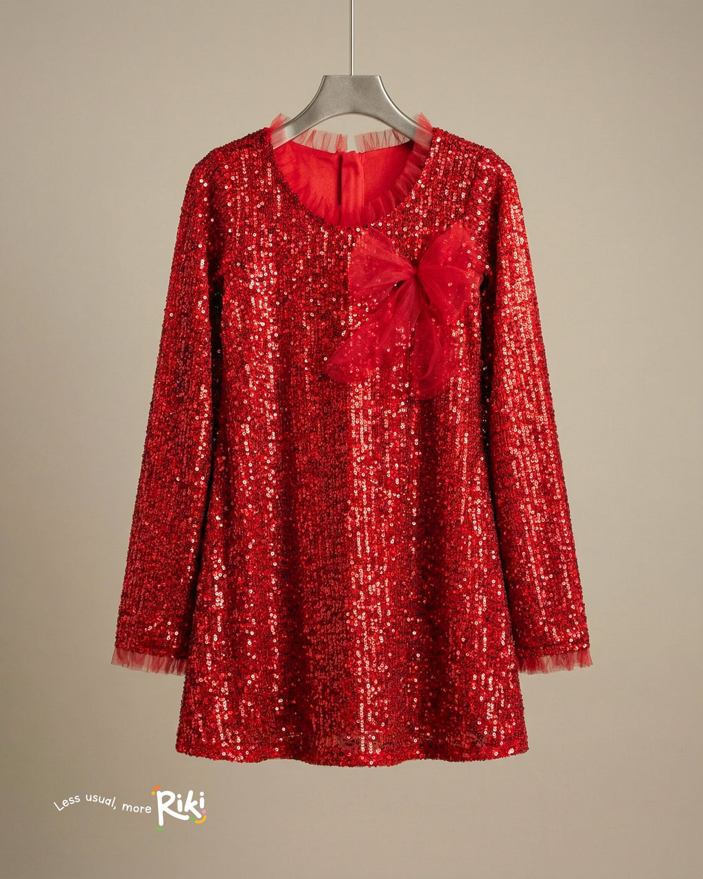 Soft Shine Özel Dikim Kız Çocuk Kırmızı Pul Payet Elbise