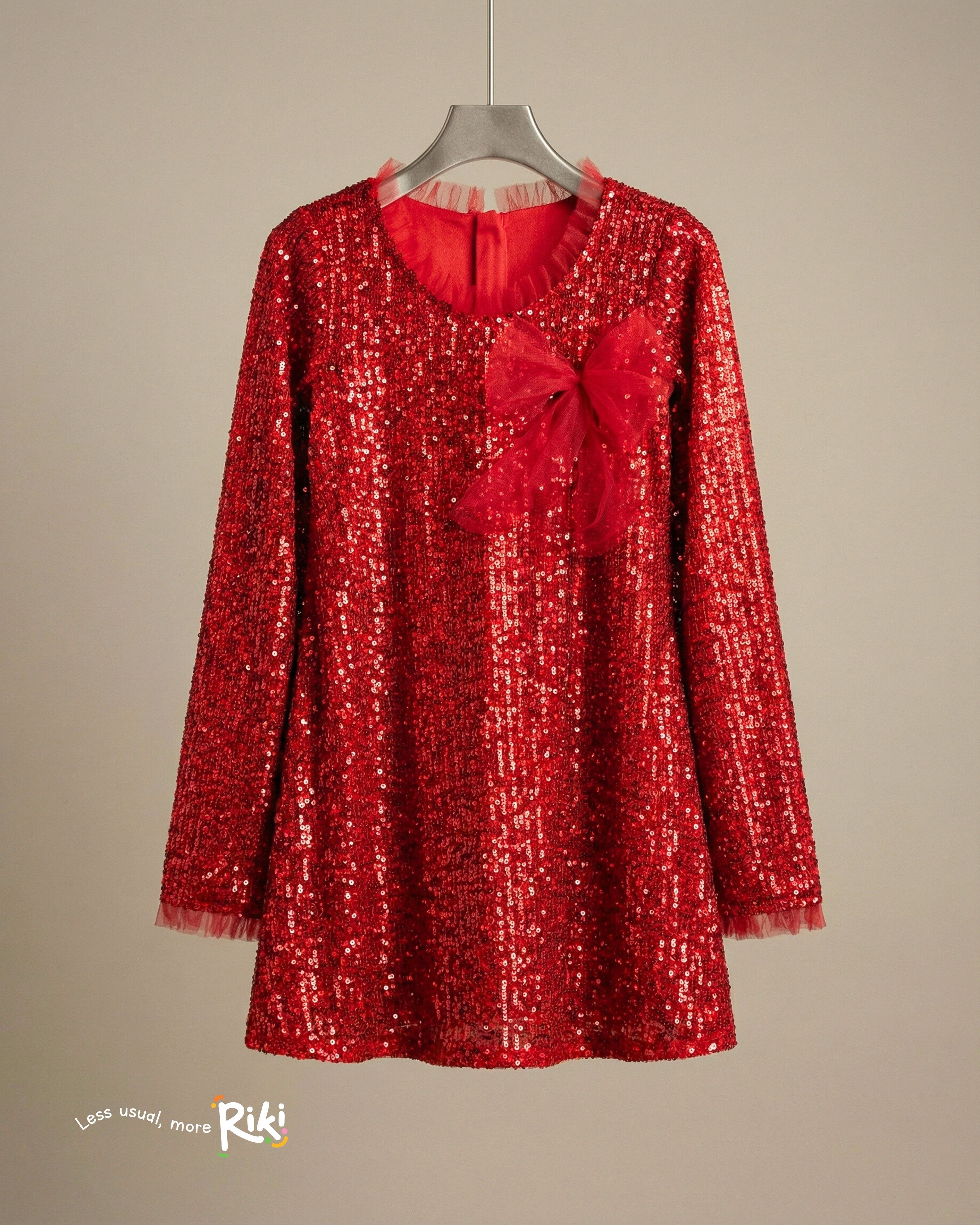 Soft Shine Özel Dikim Kız Çocuk Kırmızı Pul Payet Elbise