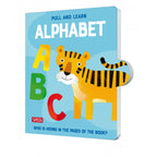 Sassi Pull and Learn Alphabet etkileşimli alfabe kitabı, kapak görünümü: kaplan ve ABC harfleri