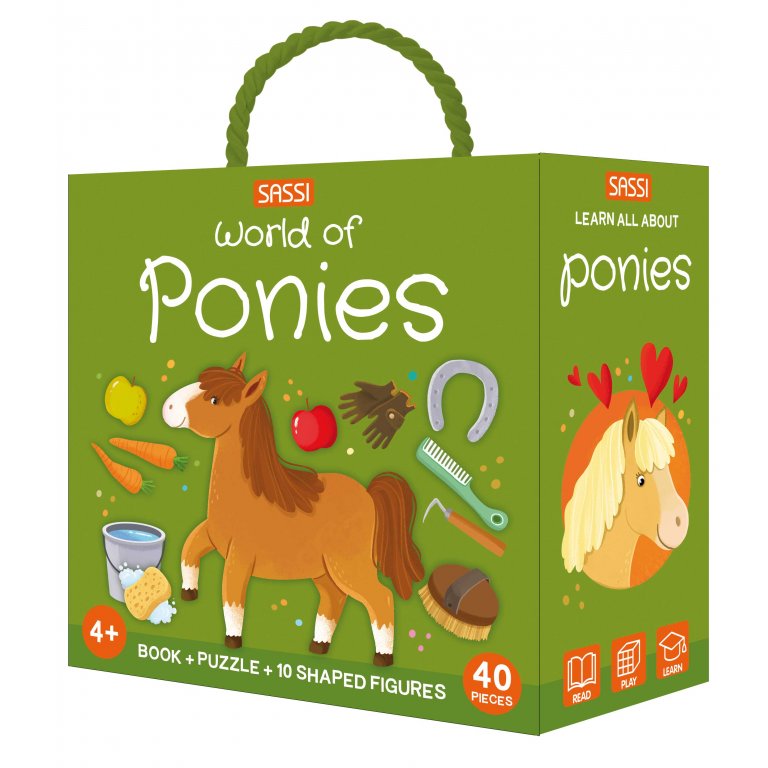 Q-Box: Pony Dünyası - 40 Parça Puzzle, Kitap ve 10 Figürlü Eğitim Seti