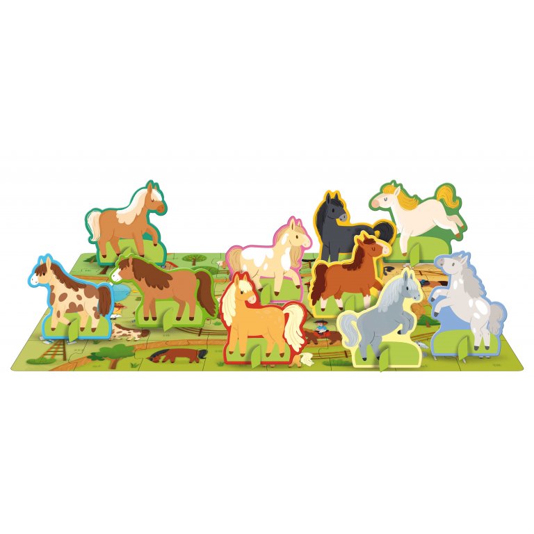 Q-Box: Pony Dünyası - 40 Parça Puzzle, Kitap ve 10 Figürlü Eğitim Seti