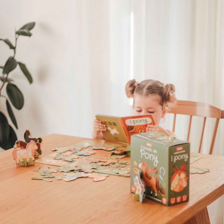 Q-Box: Pony Dünyası - 40 Parça Puzzle, Kitap ve 10 Figürlü Eğitim Seti
