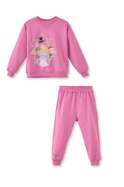 Kız Bebek Alice Desenli Pembe Pamuk Sweatshirt Takım - Riki Baby&Kids