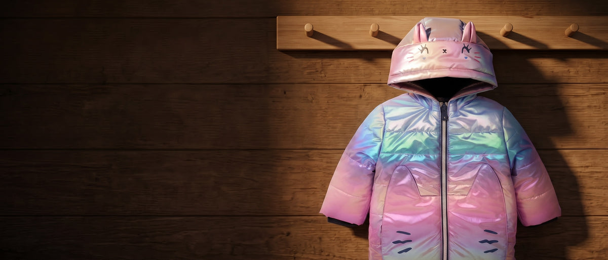 Tuc Tuc kedi kulaklı holografik pastel şişme mont, sonbahar sahnesi
