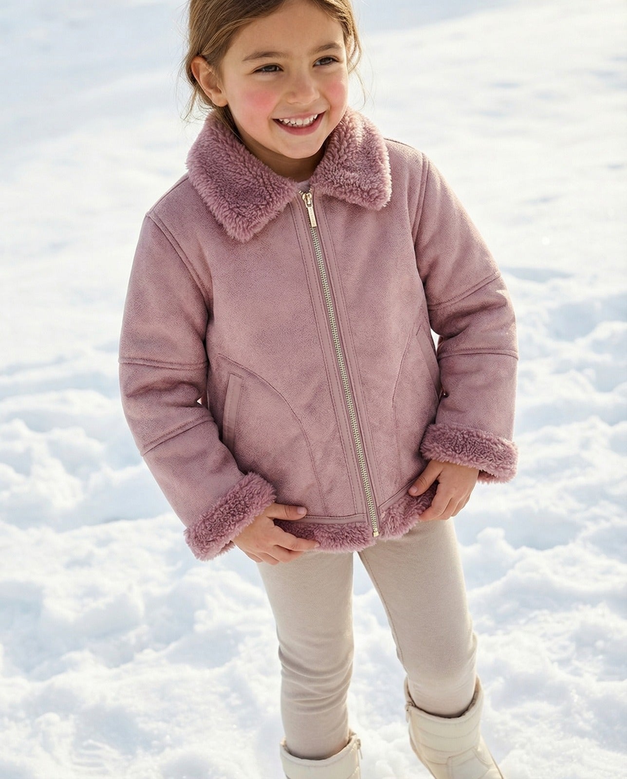 Mayoral 4492 Kız Çocuk İçi Polar Süet Pembe Ceket Mont