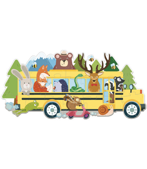 Animals on a Bus | Sassi Junior Puzzle Kitabı | 20 Parça Şekilli Puzzle