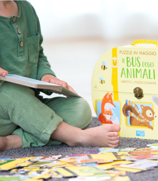 Animals on a Bus | Sassi Junior Puzzle Kitabı | 20 Parça Şekilli Puzzle