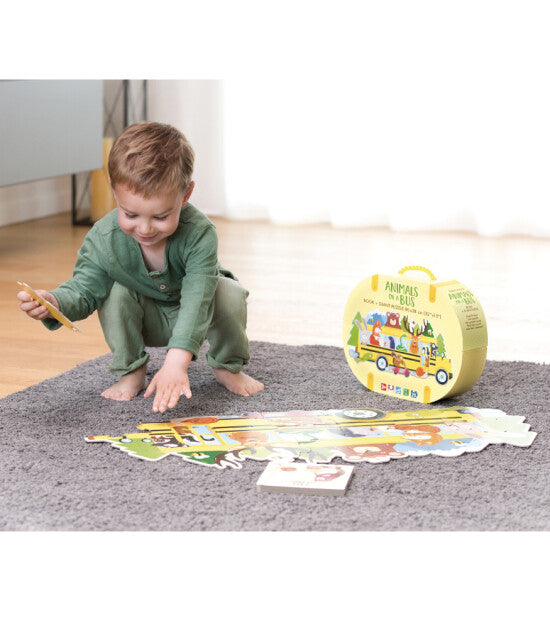 Animals on a Bus | Sassi Junior Puzzle Kitabı | 20 Parça Şekilli Puzzle
