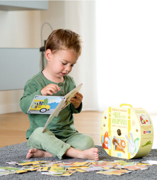 Animals on a Bus | Sassi Junior Puzzle Kitabı | 20 Parça Şekilli Puzzle