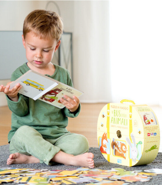 Animals on a Bus | Sassi Junior Puzzle Kitabı | 20 Parça Şekilli Puzzle