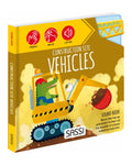Sound Books Construction Site Vehicles kapağı, sarı zeminde iş makinesi kullanan hayvanlar ve ses butonları