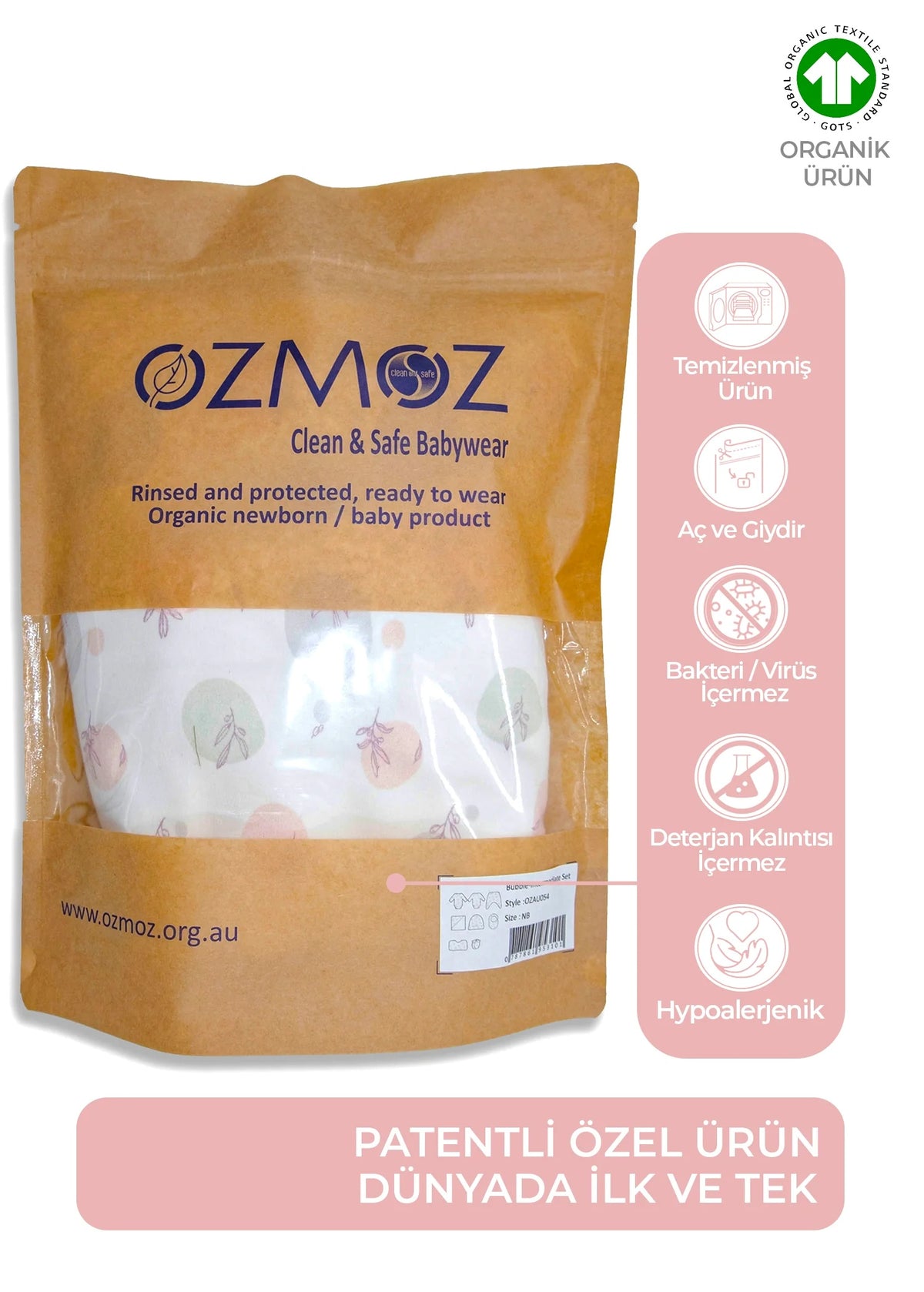 Clean&Safe GOTS Sertifikalı %100 Organik Pamuk Hastane Çıkış Seti Bubble – 8 Parça