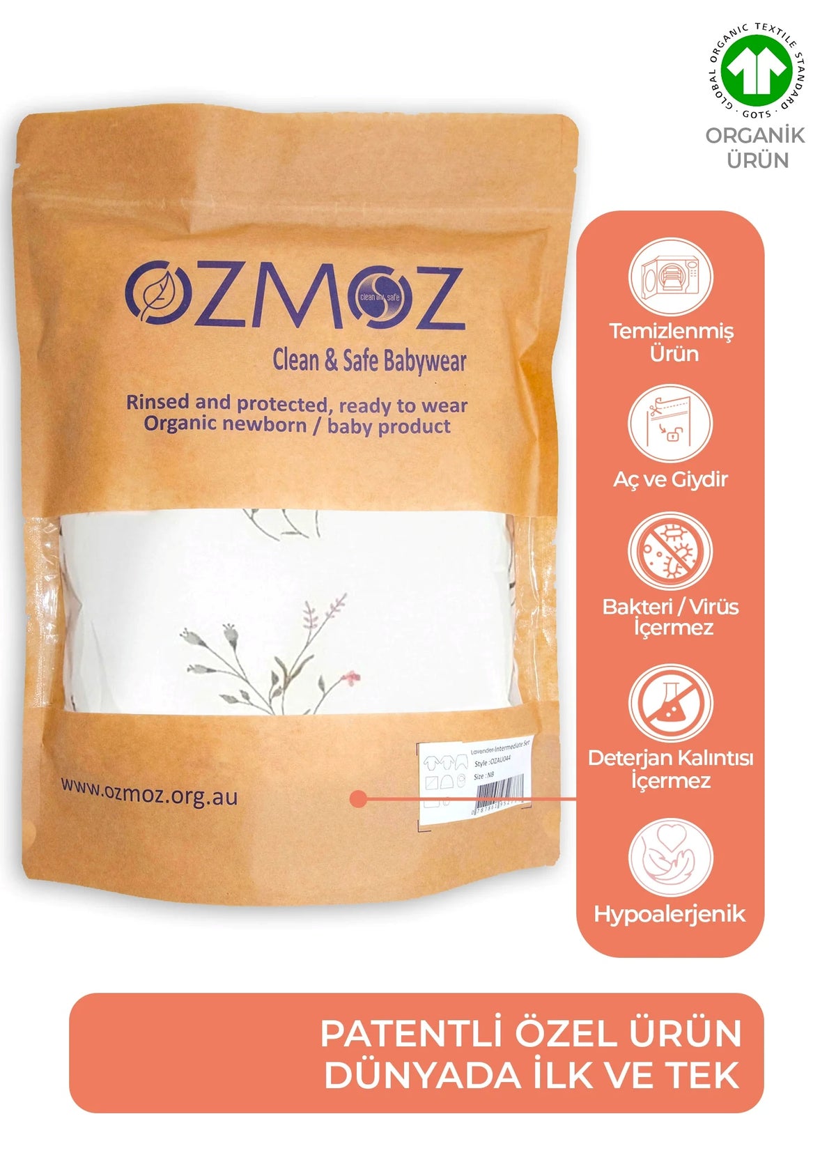 Clean&Safe GOTS Sertifikalı %100 Organik Pamuk Hastane Çıkış Seti Lavender – 8 Parça
