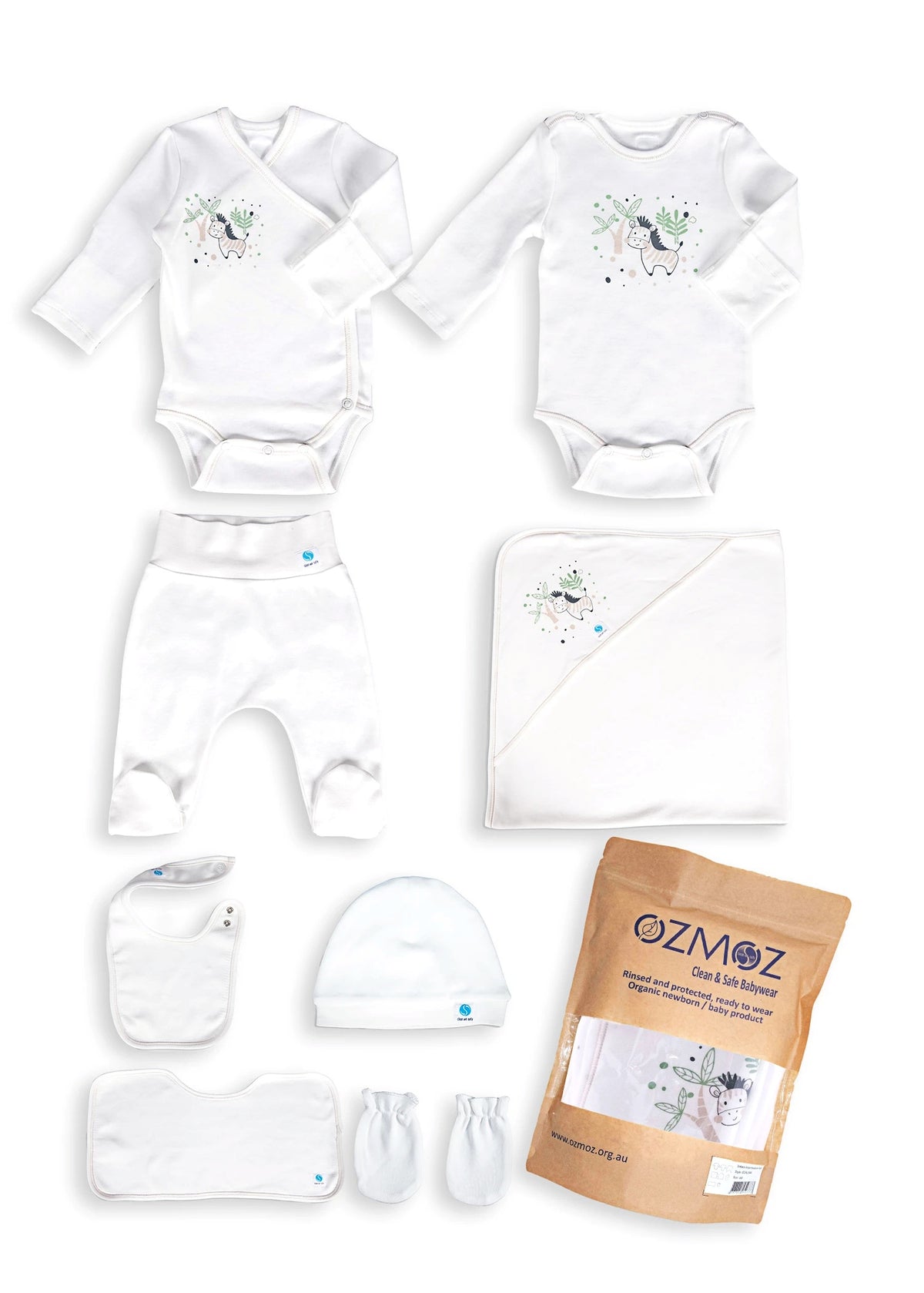 Clean&Safe GOTS Sertifikalı %100 Organik Pamuk Hastane Çıkış Seti Zebra – 8 Parça