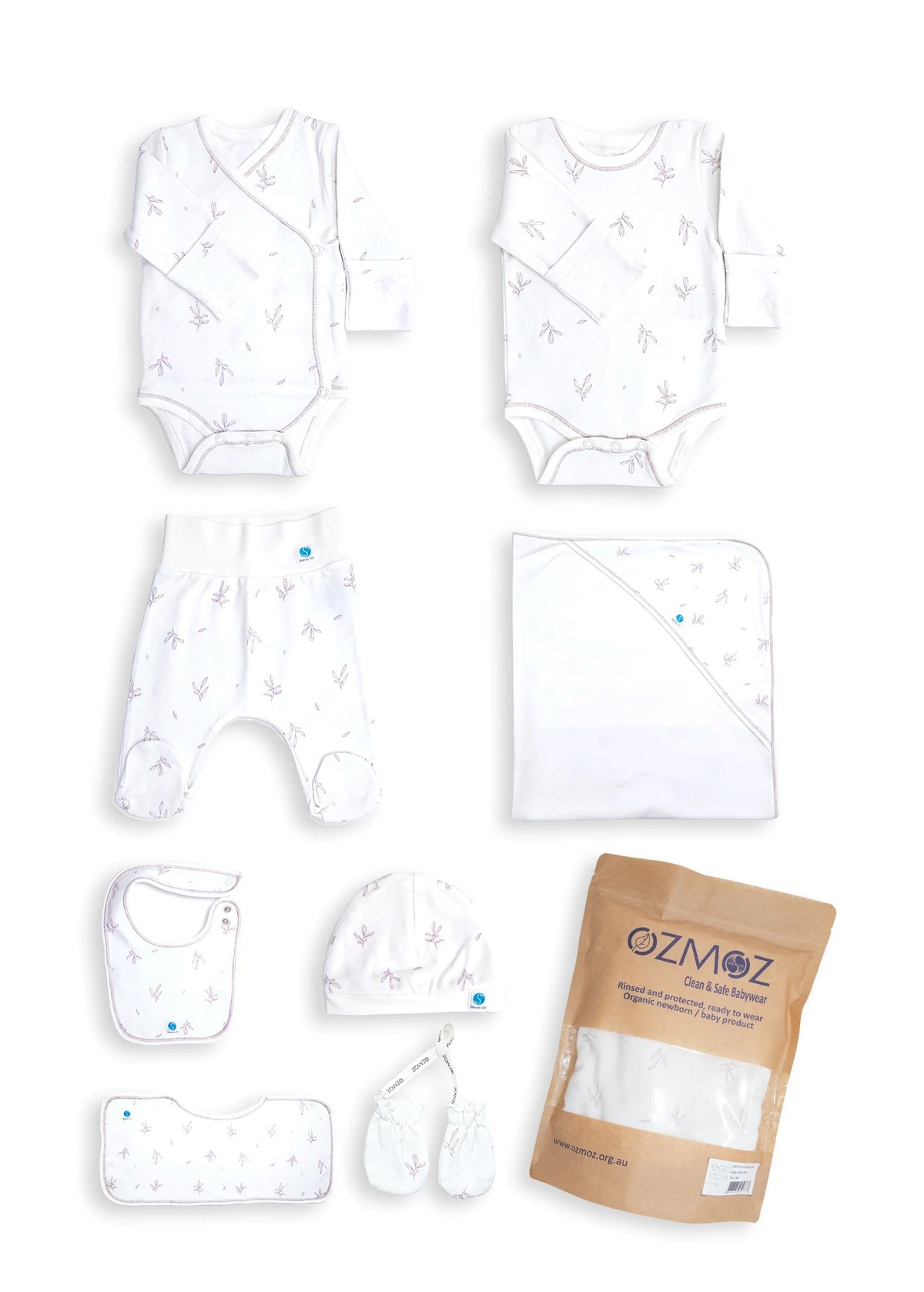 Clean&Safe GOTS Sertifikalı %100 Organik Pamuk Hastane Çıkış Seti Leaf – 8 Parça