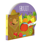 Sassi Shaped Books Fruit şekilli kitap, kapak: meyve sepetli ayı, çapraz görünüm