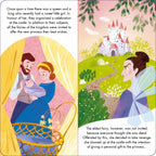 Sleeping Beauty hikaye kitabı iç sayfası: kral, kraliçe ve bebek prenses