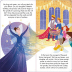 Sleeping Beauty hikaye kitabı iç sayfası: kötü peri ve iyi periler