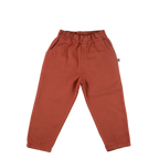 Little Yucca Slouchy terracotta kanvas pantolon, önden görünüm: lastikli bel ve yan cepler