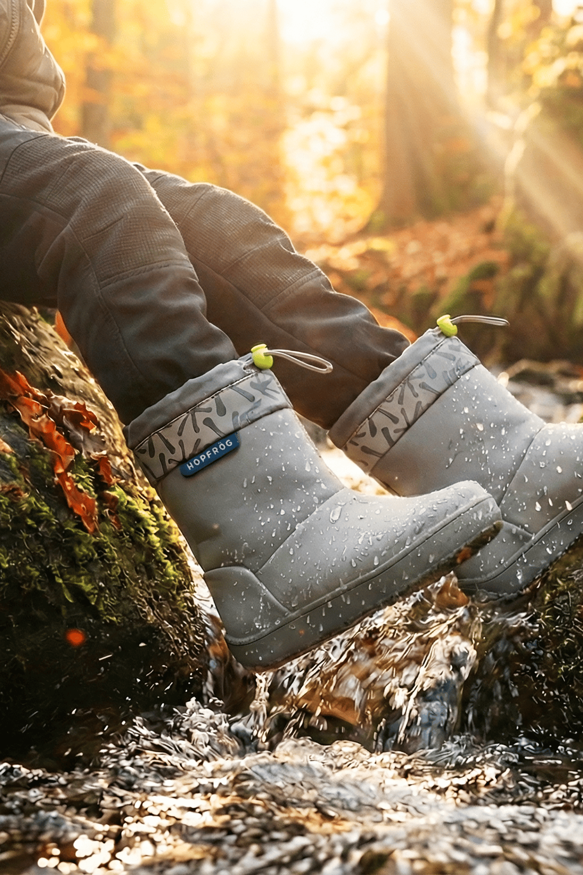 Hopfrög Rain Boots gri çocuk botu doğada kullanım, suya dayanıklı ve sıcak tutan kışlık yapı