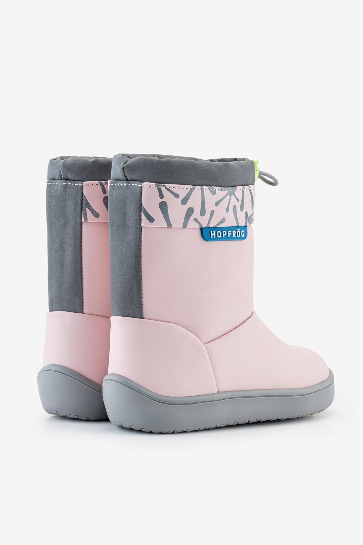 Hopfrög Rain Boots mat pembe çocuk botu arka görünüm, reflektör detaylı ve soğuğa dayanıklı yapı