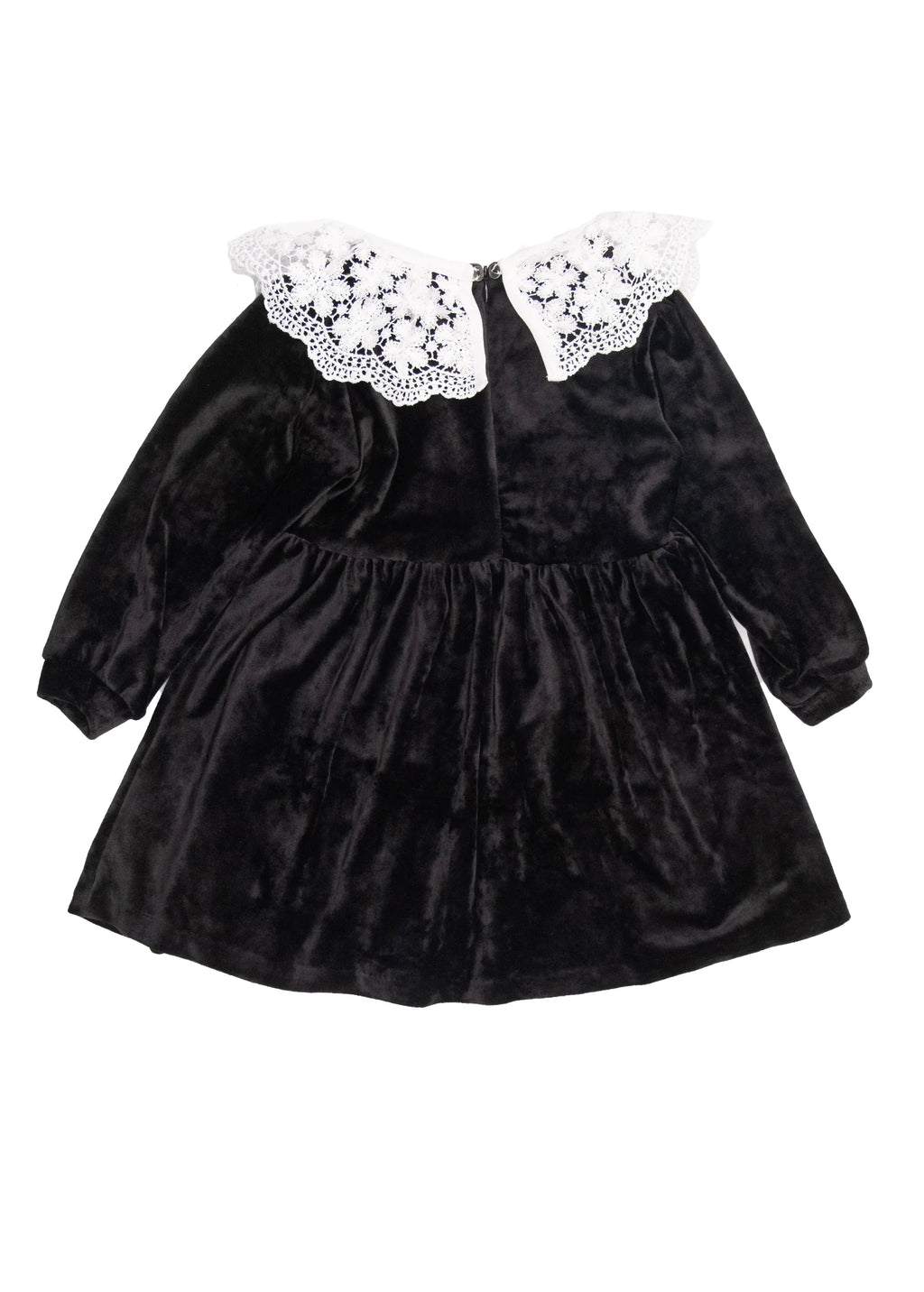 Dantel Yaka Yumuşacık Siyah Kadife Minik Kız Çocuk Elbise