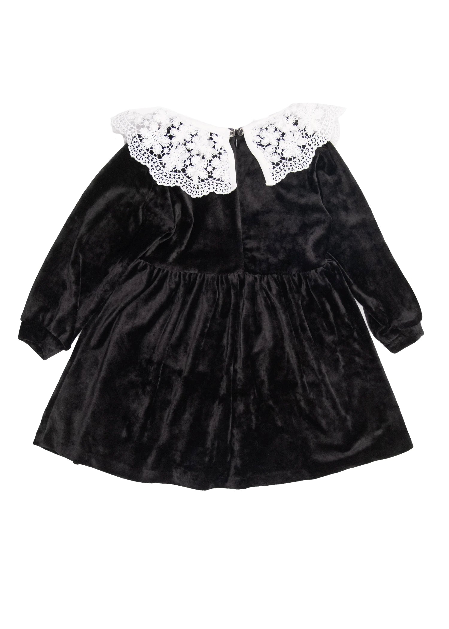 Dantel Yaka Yumuşacık Siyah Kadife Minik Kız Çocuk Elbise