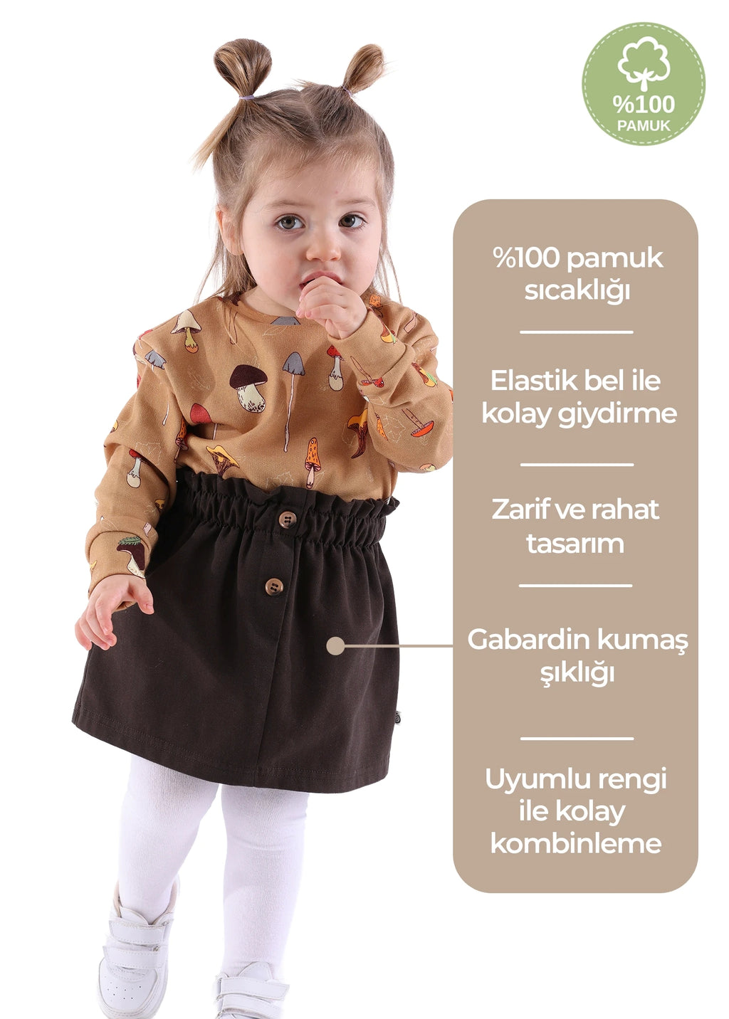 Kahverengi Kışlık Minik Kız Çocuk Etek - %100 Pamuk