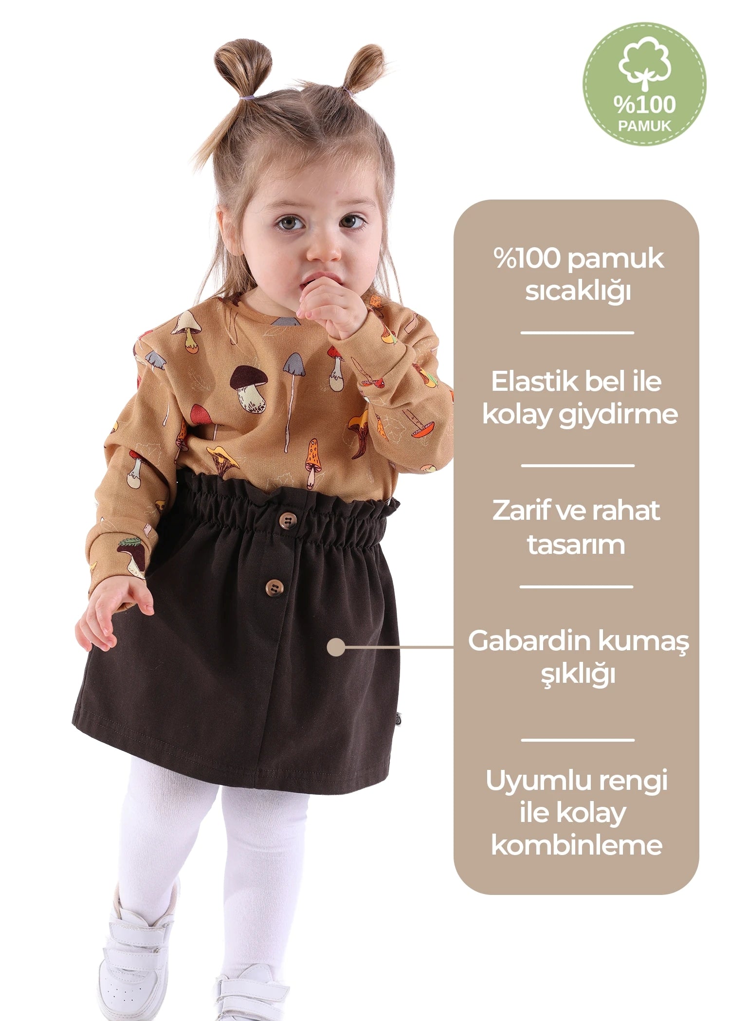 Kahverengi Kışlık Minik Kız Çocuk Etek - %100 Pamuk