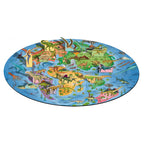 Dinozorların Dünyası tamamlanmış oval puzzle haritası ve ayaklı dinozor figürleri