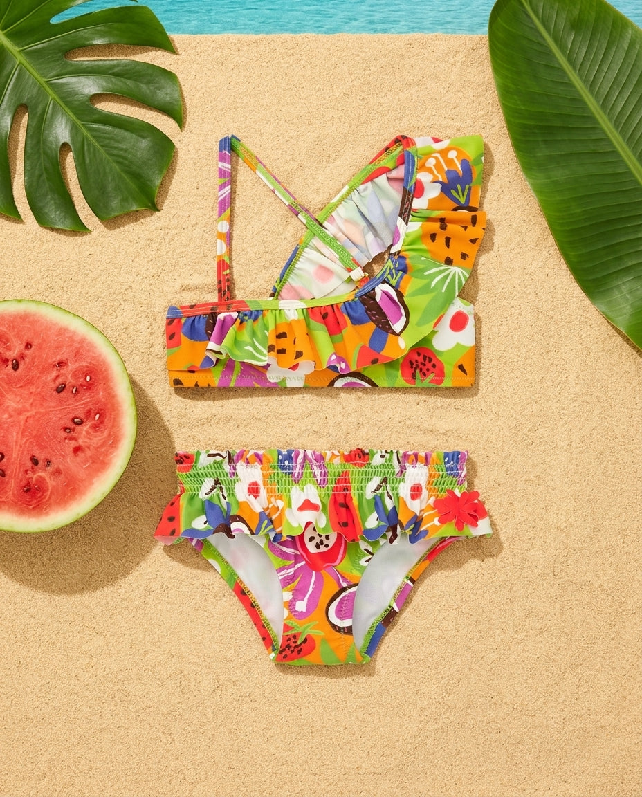 Tuc Tuc Meyve Desenli ve Büzgü Detaylı Bikini