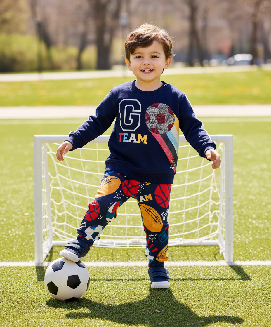 Tuc Tuc Lacivert Erkek Çocuk Takım – Sweatshirt ve Spor Desenli Pantolon