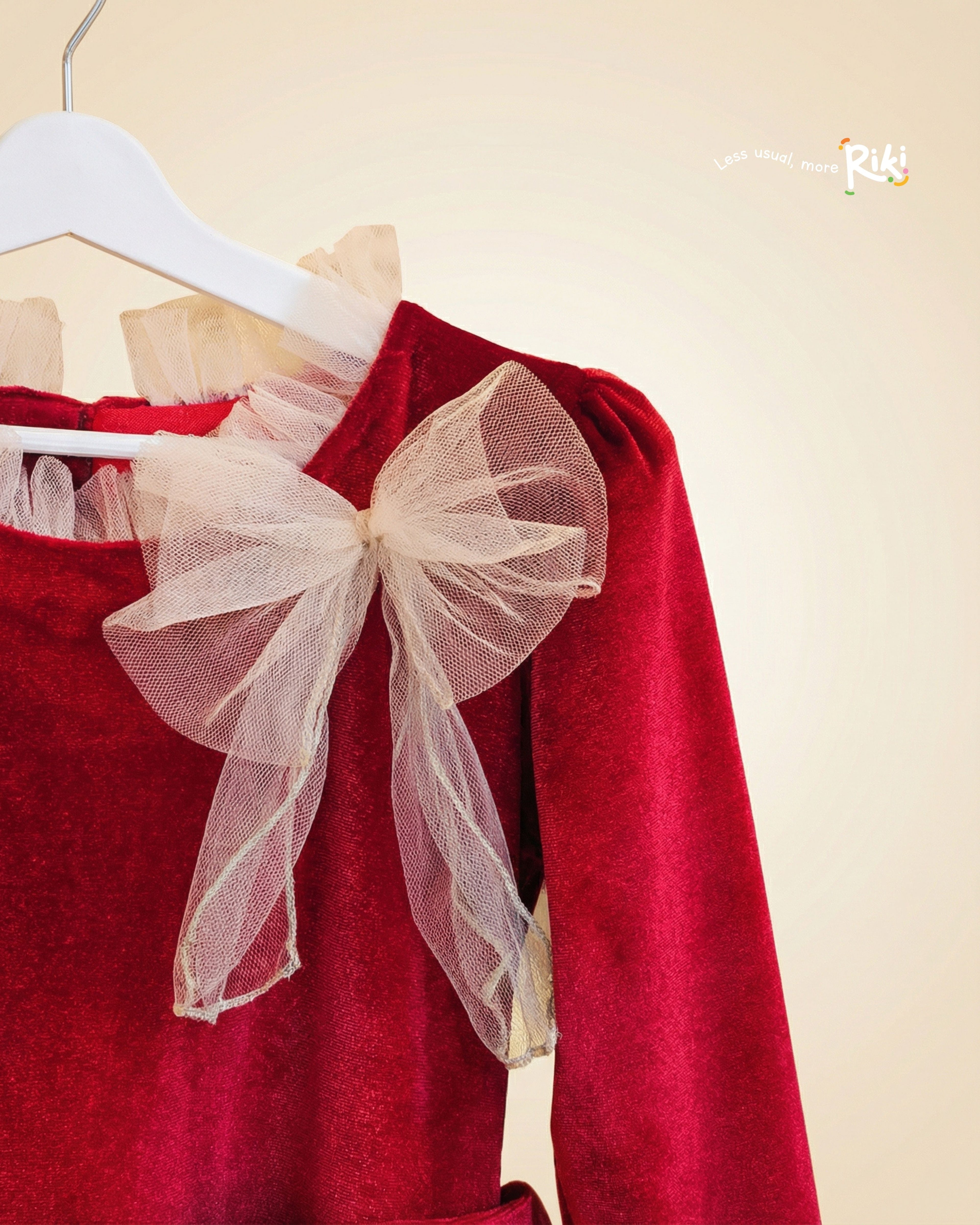 Velvet Bloom  Özel Dikim Kız Çocuk Elbisesi – Kırmızı