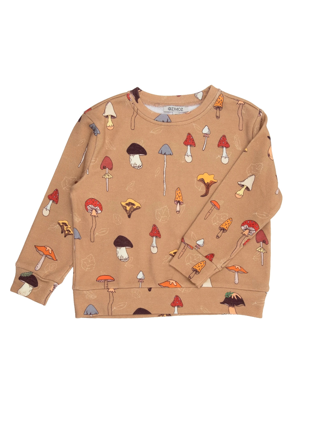 Organik Pamuk Mantar Desenli Kahverengi Unisex Sweatshirt