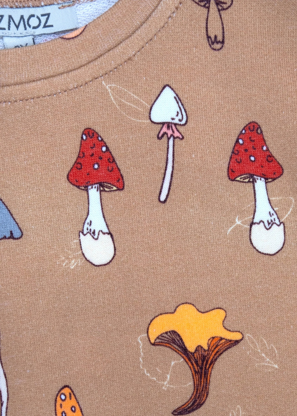 Organik Pamuk Mantar Desenli Kahverengi Unisex Sweatshirt