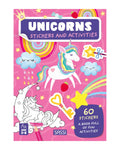 Stickers and Activities Unicorns kapağı, pembe zeminde kanatlı beyaz unicorn ve 60 sticker rozeti