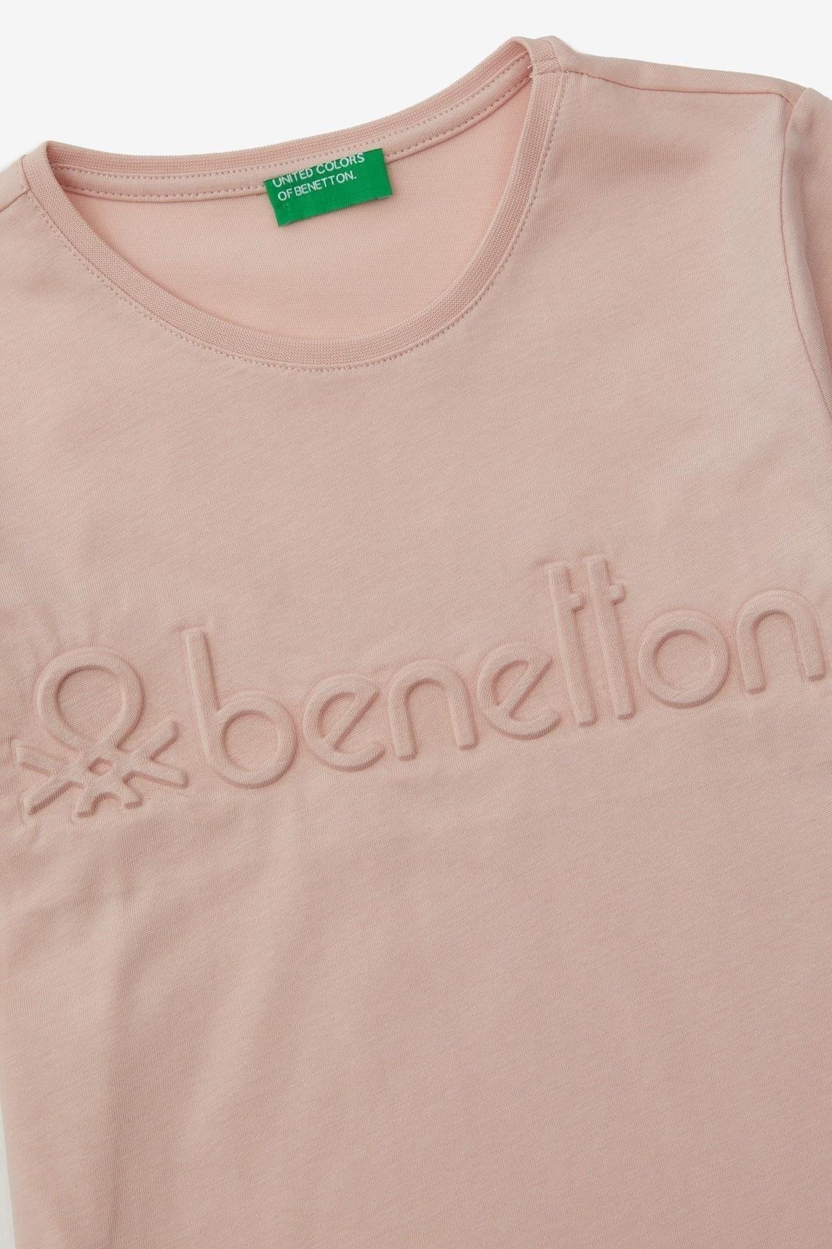 Benetton Kız Çocuk Kabartma Baskılı Pembe Uzun Kollu Tişört - Riki Baby&Kids