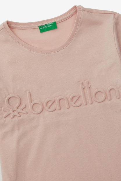 Benetton Kız Çocuk Kabartma Baskılı Pembe Uzun Kollu Tişört - Riki Baby&Kids