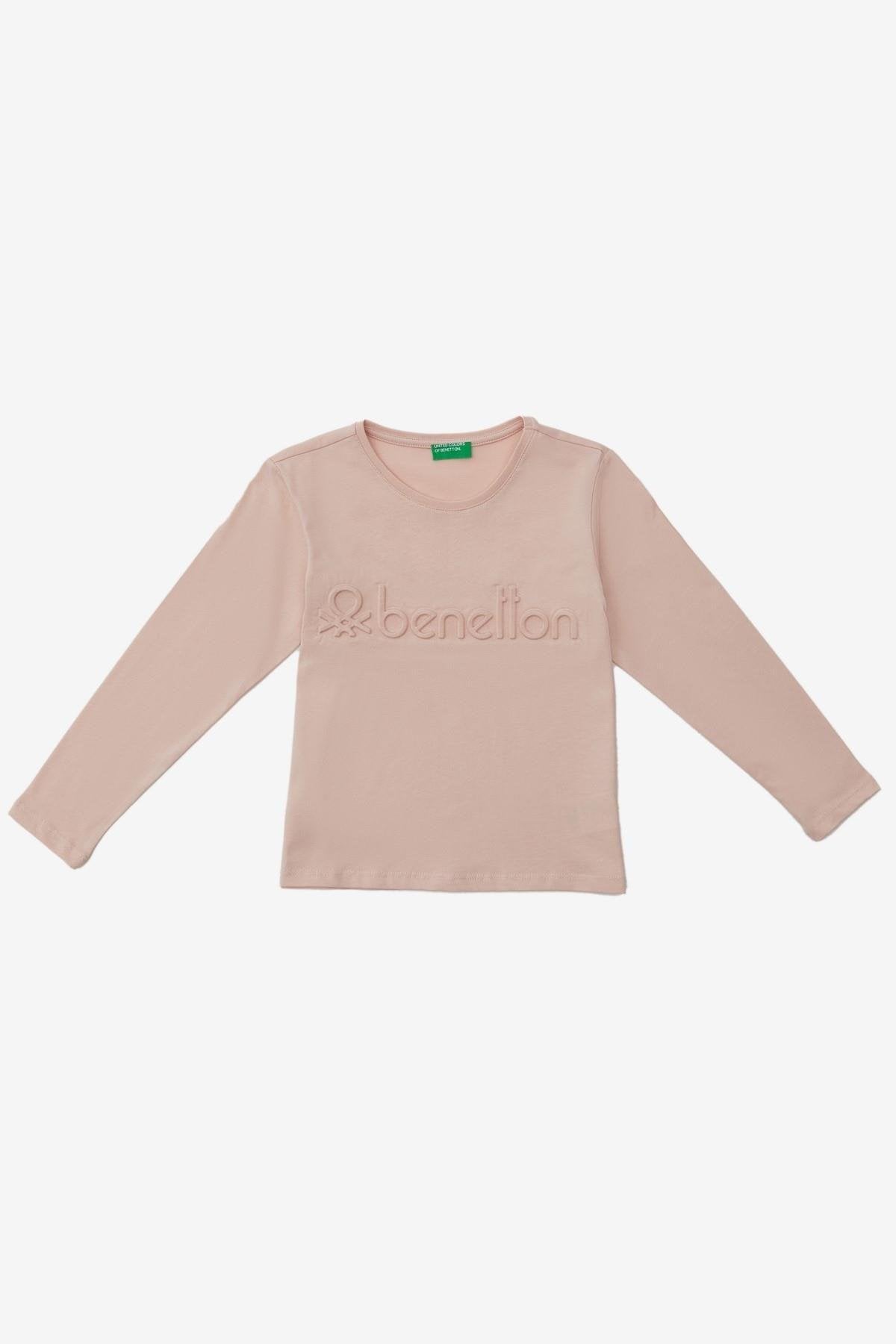 Benetton Kız Çocuk Kabartma Baskılı Pembe Uzun Kollu Tişört - Riki Baby&Kids