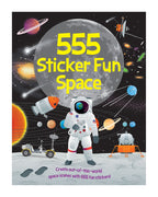 555 Sticker Fun Space sticker kitabının kapağı, Ay yüzeyinde astronot ve gezegenler