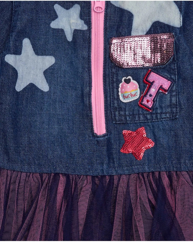 Tuc Tuc Kız Çocuk Denim Elbise – Tül Etekli & Yıldız Aplikeli