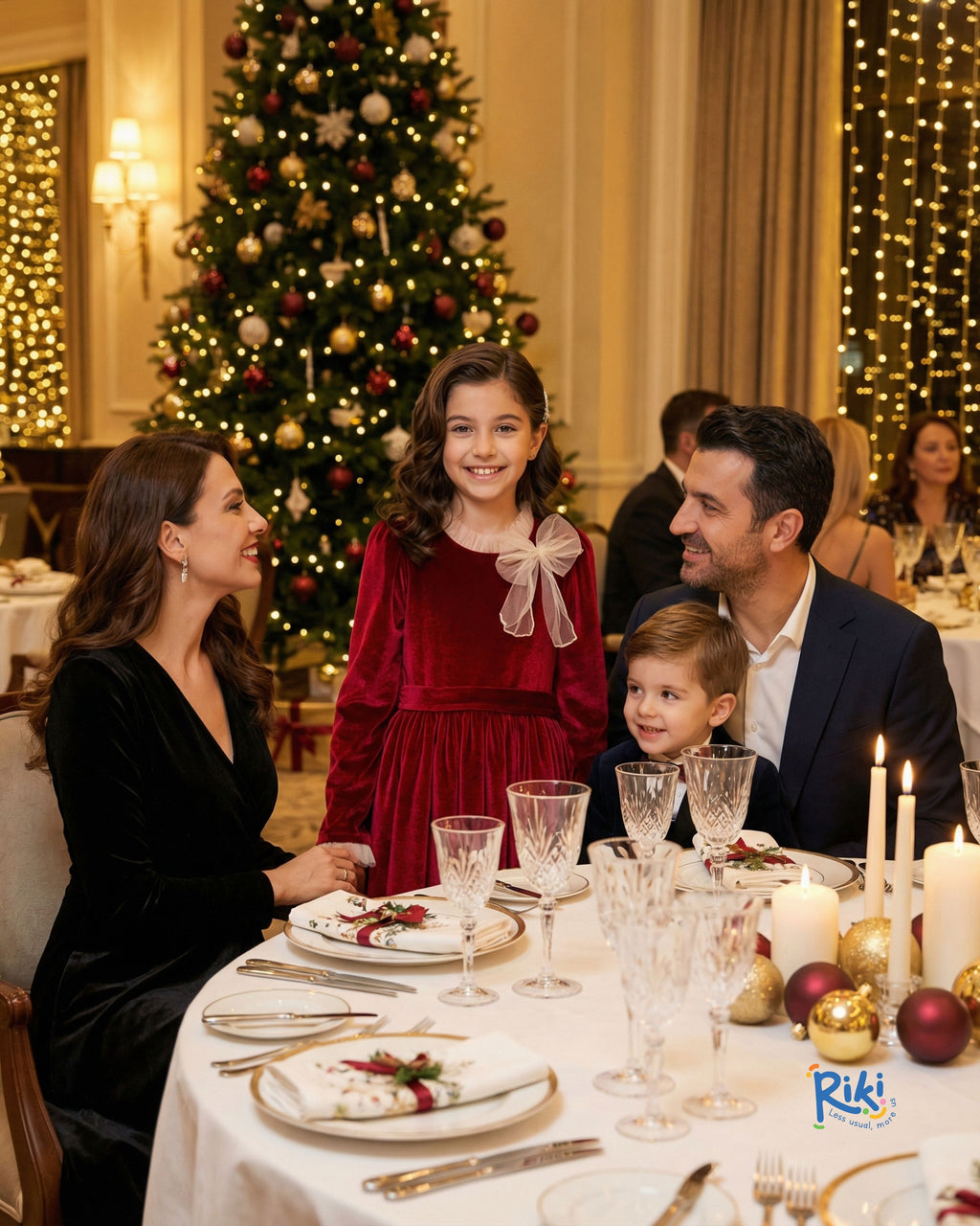 Velvet Bloom  Özel Dikim Kız Çocuk Elbisesi – Kırmızı